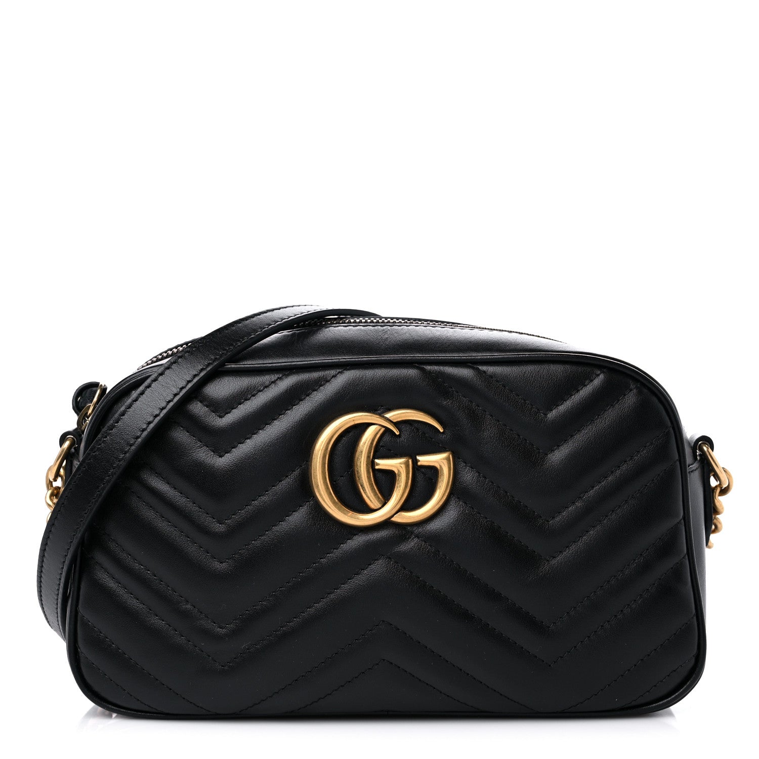 Gucci Calfskin Matelasse Small GG Marmont Chain Shoulder Bag Black 1 of 9