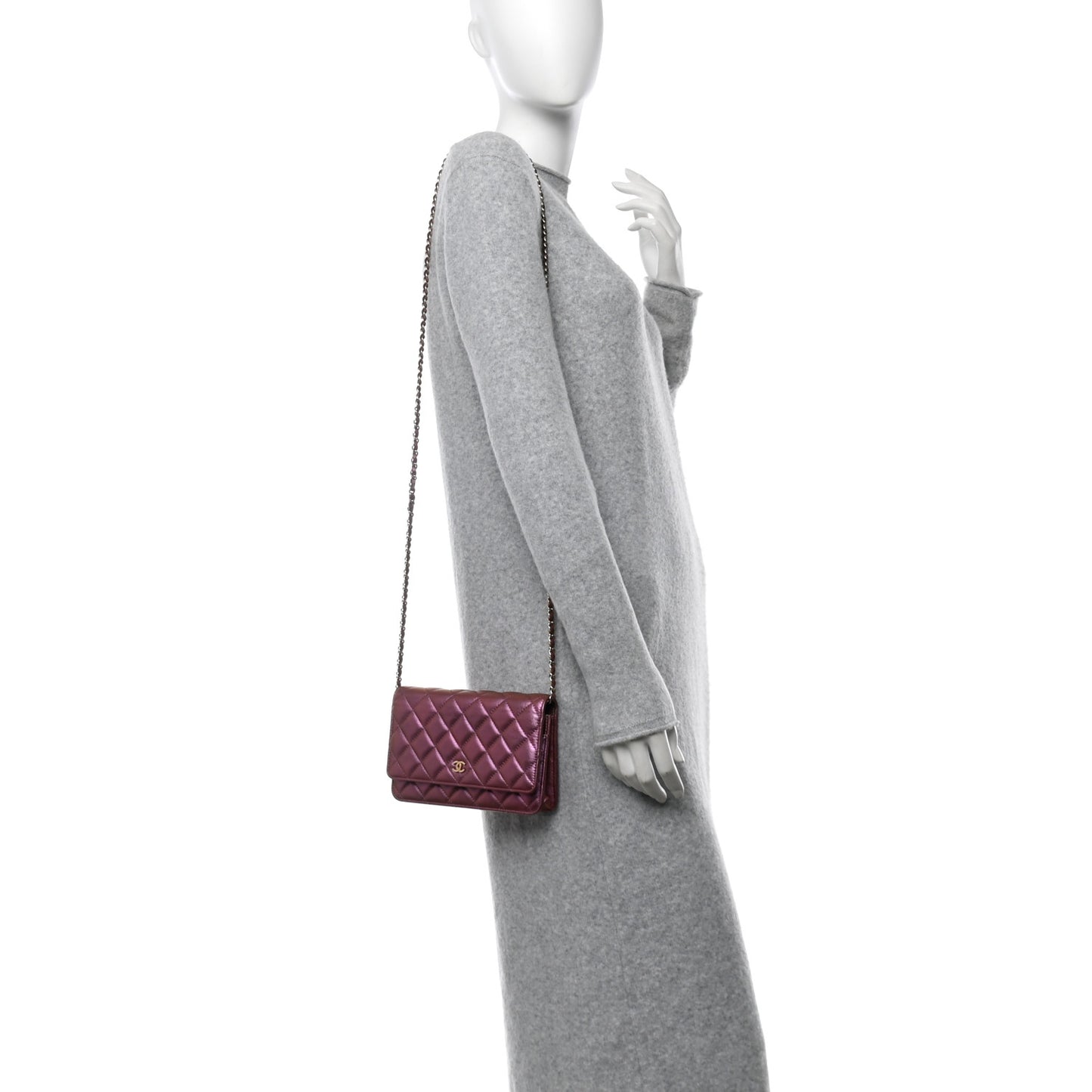 Iridescent Lambskin Quilted Wallet On Chain WOC Purple