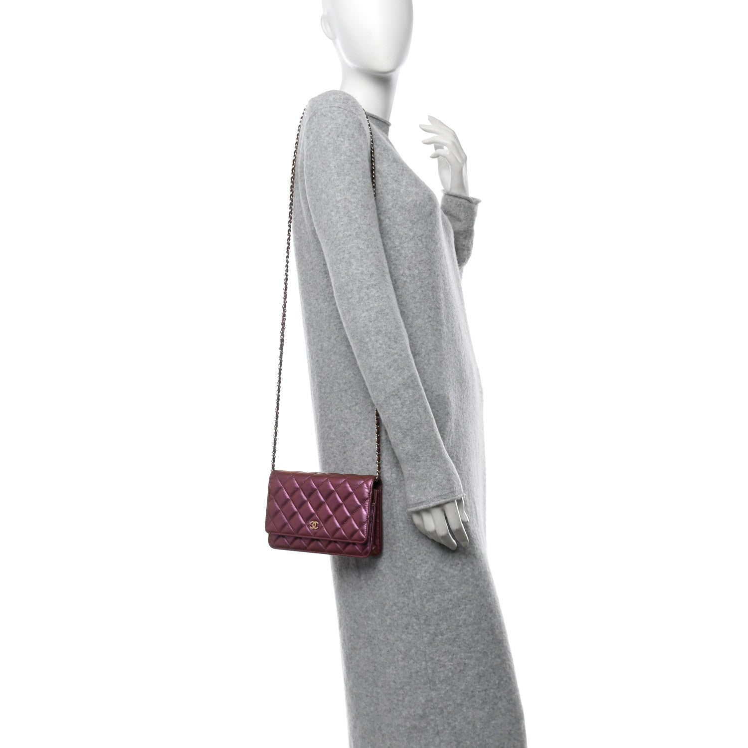 Chanel Iridescent Lambskin Quilted Wallet On Chain WOC Purple 2 of 13