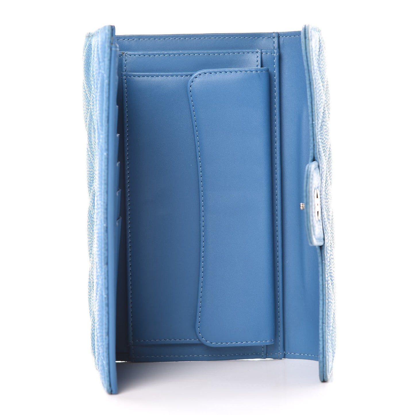 Iridescent Caviar Quilted Large Flap Wallet Blue