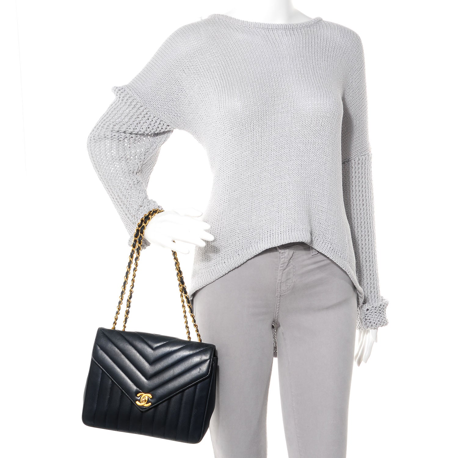 Chanel Lambskin Chevron Small Single Flap Navy Blue 2 of 10