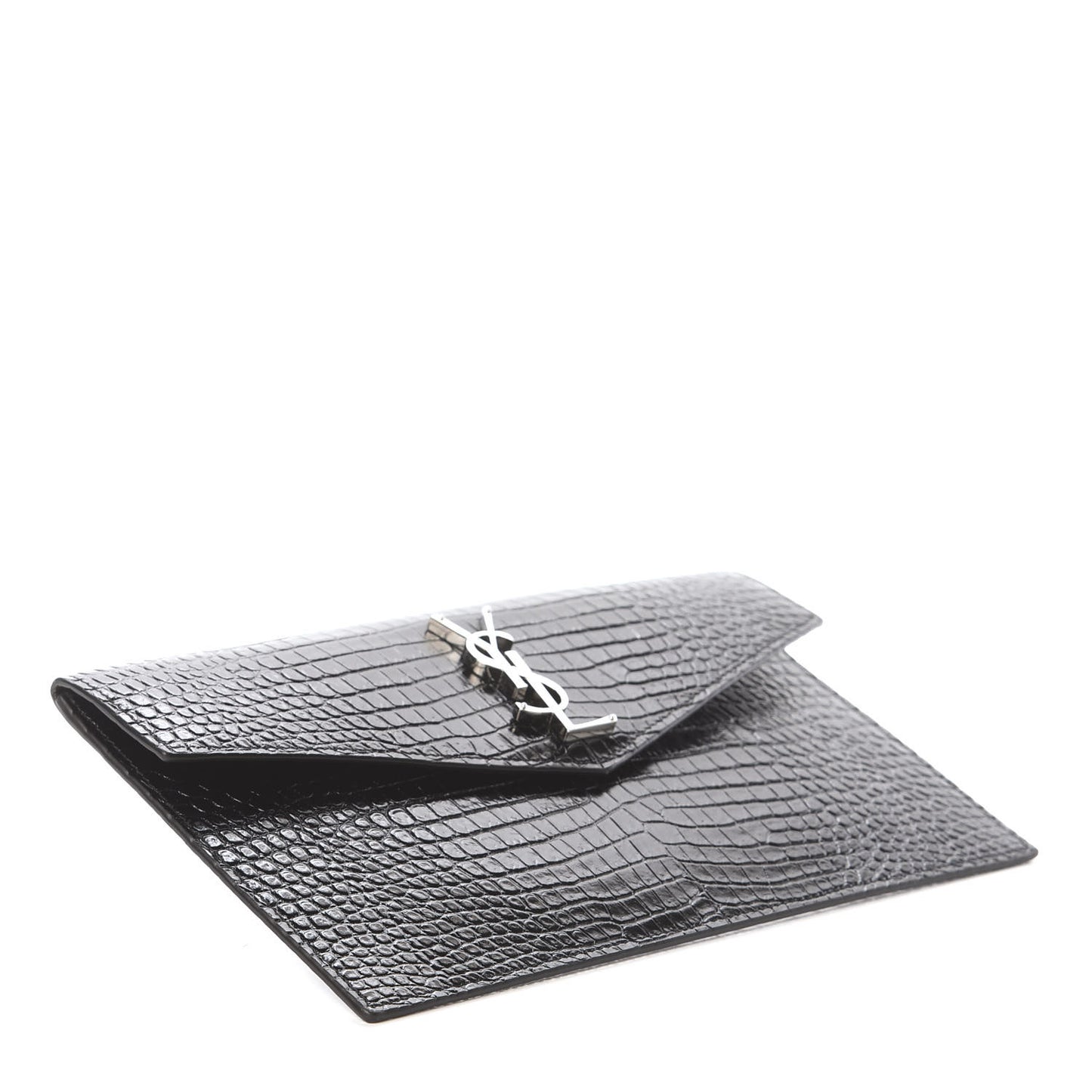 Calfskin Crocodile Embossed Uptown Monogram Clutch Black