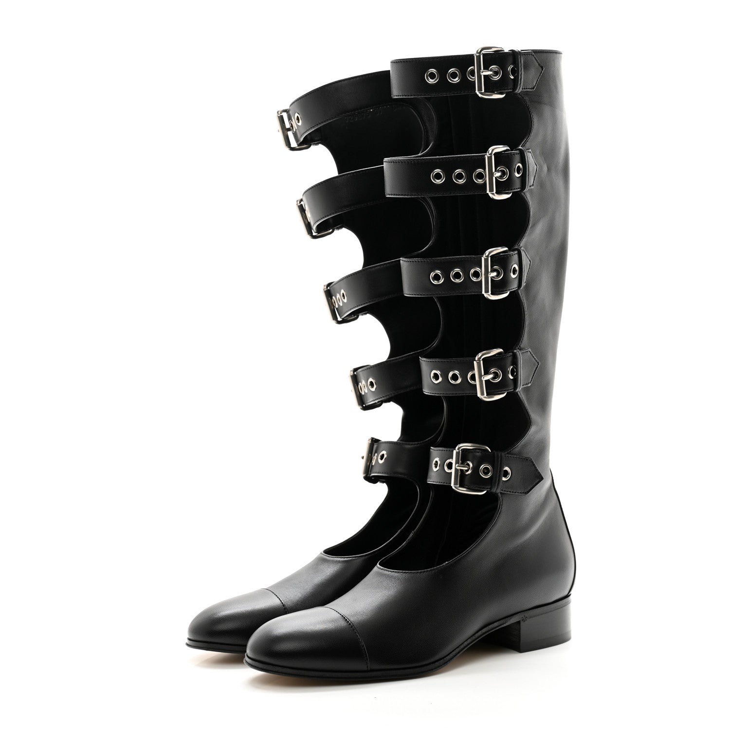 Gucci Calfskin Pin Buckle Knee High Boots 37 Black 3 of 13