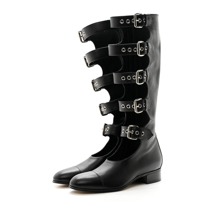 Gucci Calfskin Pin Buckle Knee High Boots 37 Black 3 of 13