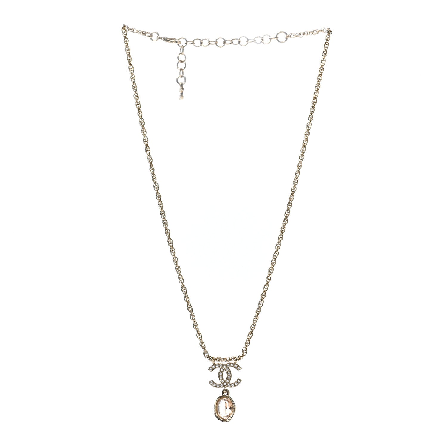 Chanel Crystal Pearl CC Necklace Pearly White Gold 3 of 5