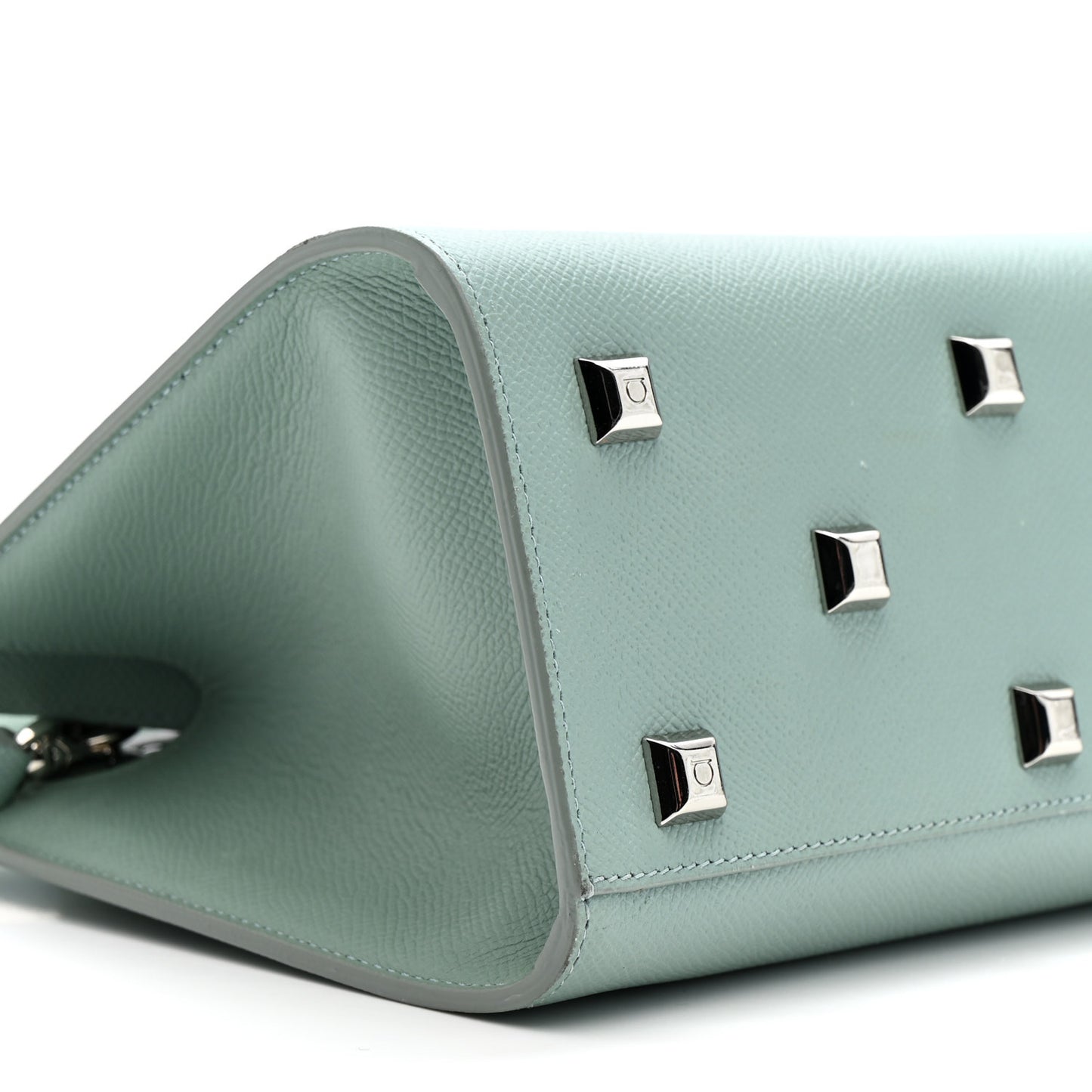 Hammered Calfskin Small The Studio Box Bag Aqua Green
