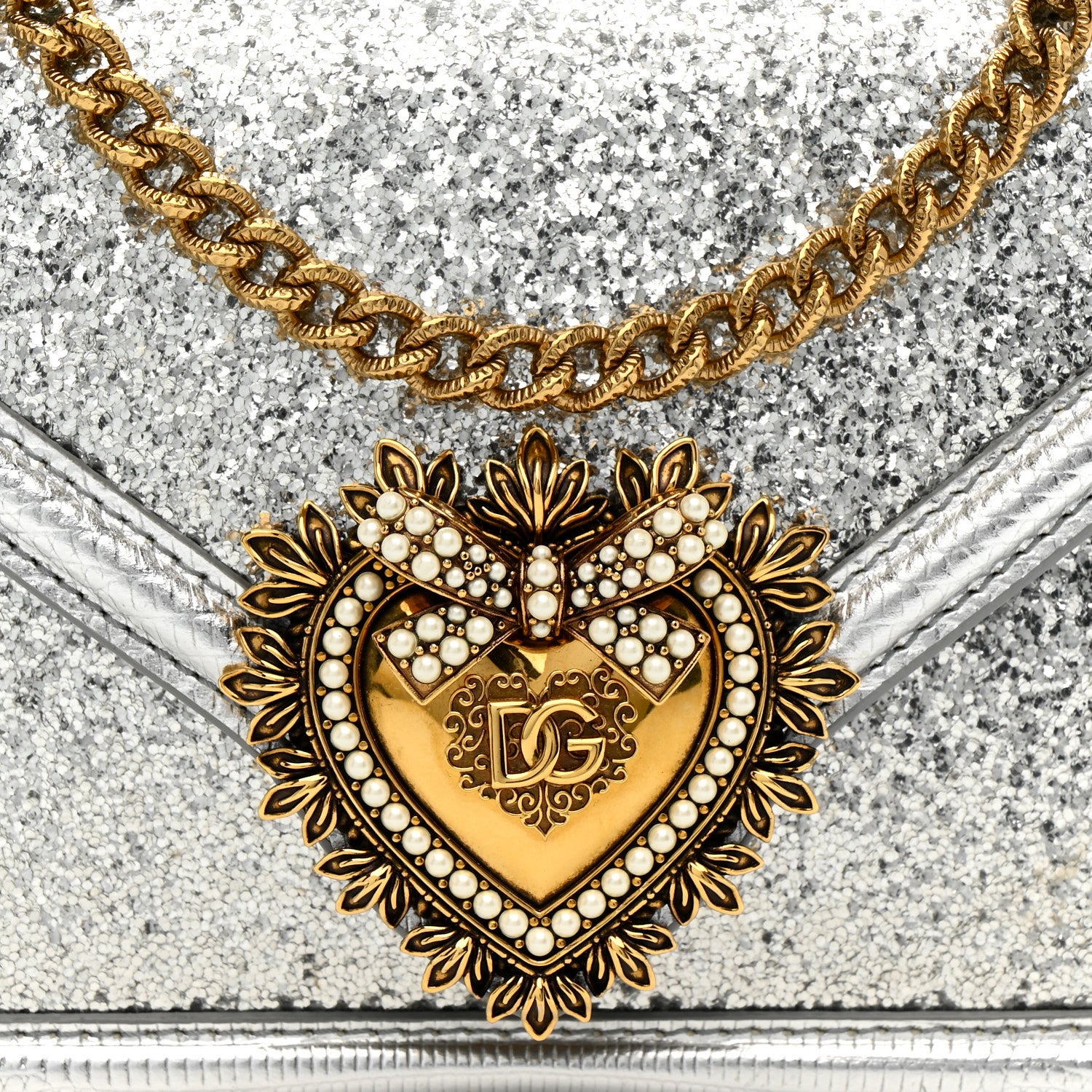 Dolce & Gabbana Glitter Metallic Lizard Small Devotion Top Handle Bag Silver 8 of 12