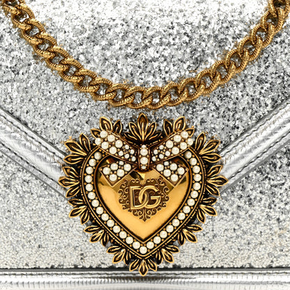 Dolce & Gabbana Glitter Metallic Lizard Small Devotion Top Handle Bag Silver 8 of 12