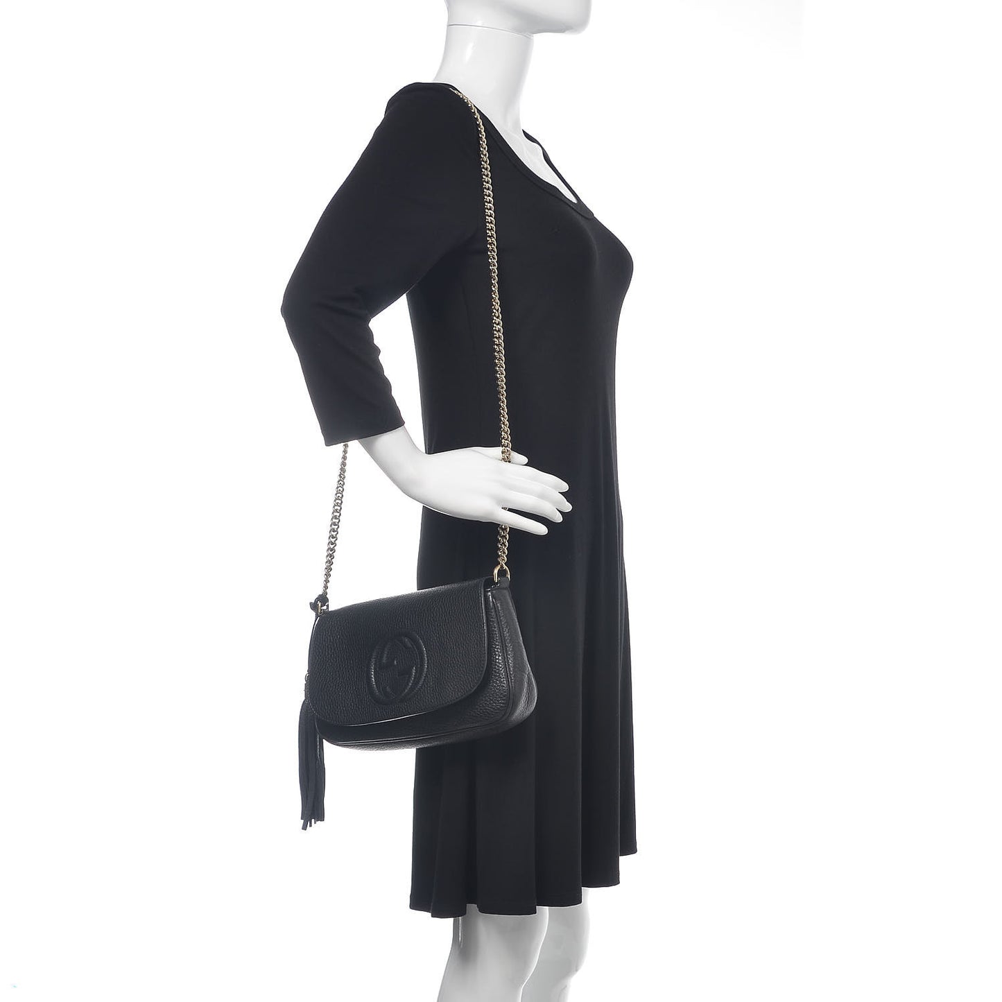 Pebbled Calfskin Medium Soho Flap Crossbody Black
