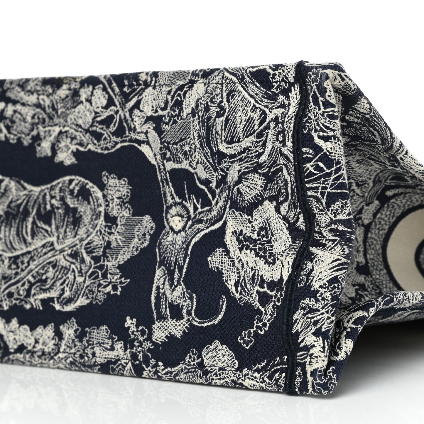 Canvas Embroidered Large Toile De Jouy Reverse Book Tote Blue
