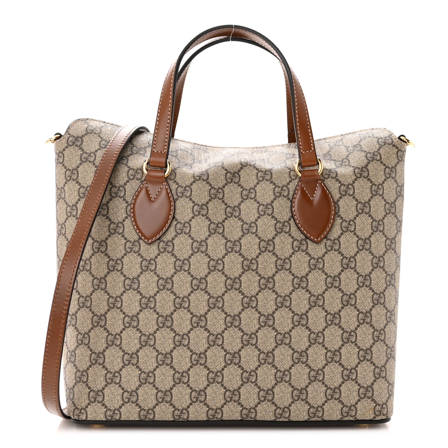 GG Supreme Monogram Linea A Foldover Tote Brown
