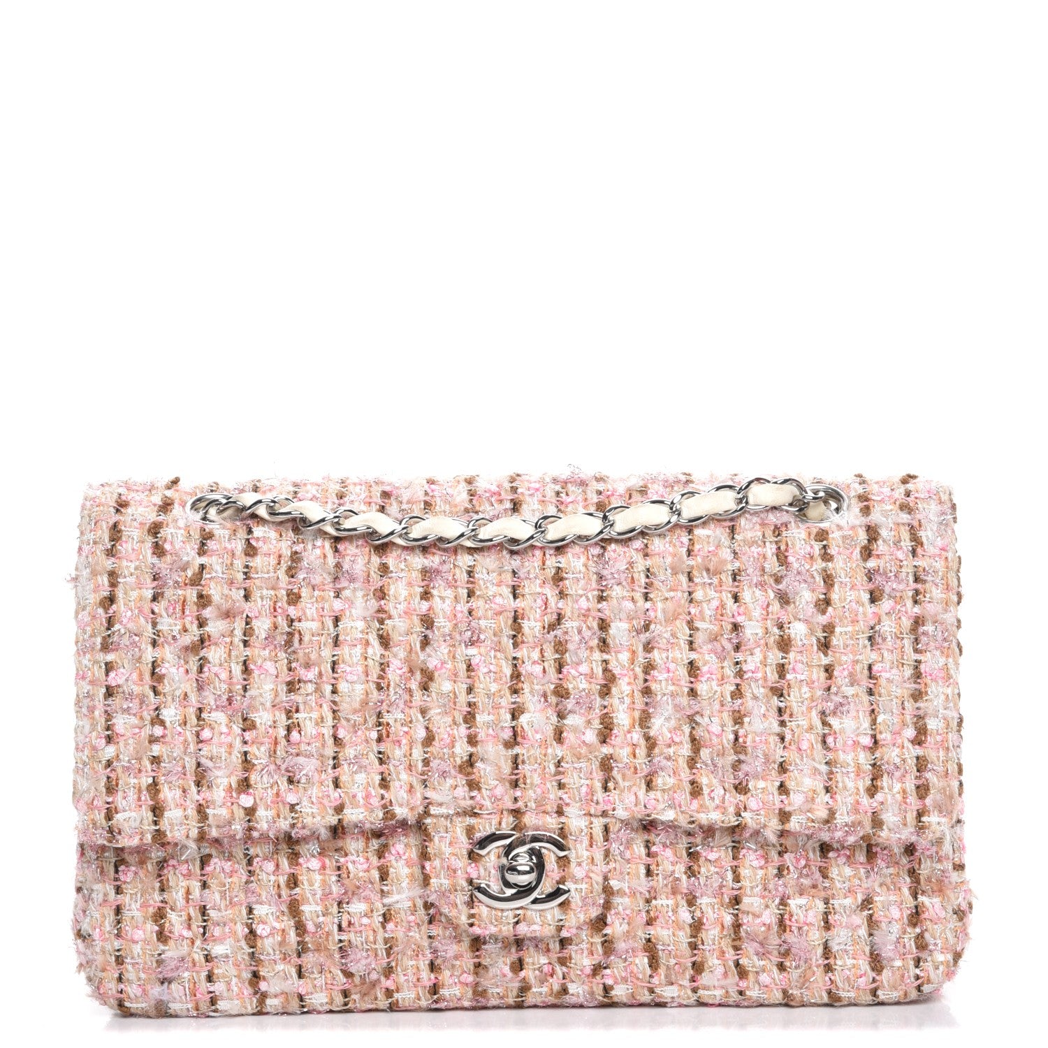 Chanel Tweed Quilted Medium Double Flap Pink Gold 1 of 8