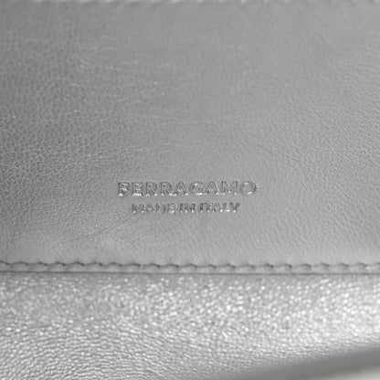 Salvatore Ferragamo Metallic Calfskin Gancini Credit Card Holder With Strap Argento 6 of 10