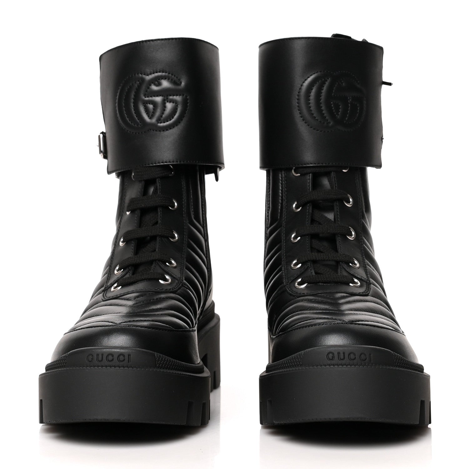 Gucci Nappa Frances GG Matelasse Platform Combat Boots 38 Black 2 of 7
