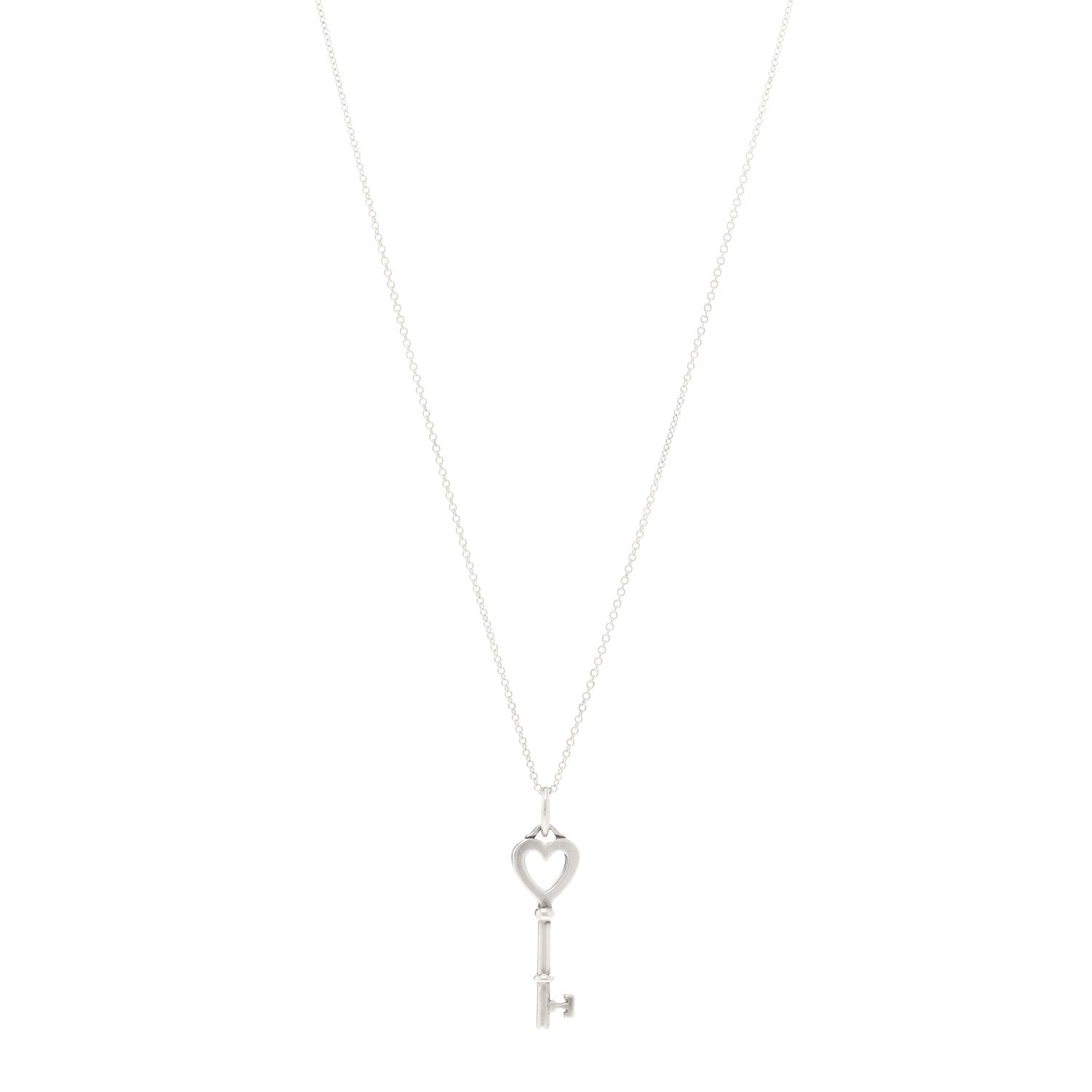 Tiffany Sterling Silver Small Heart Key Pendant Necklace 1 of 5