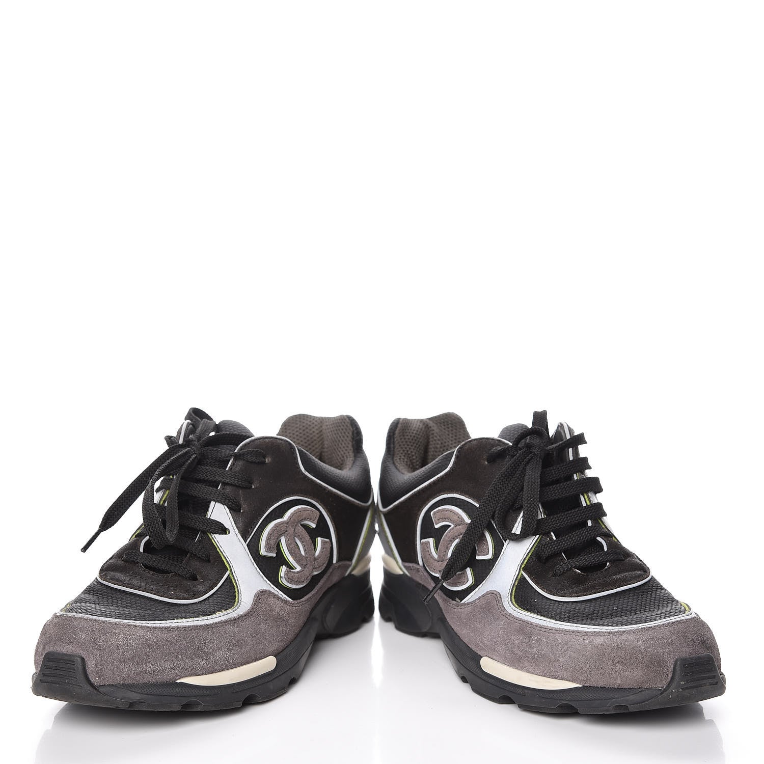 Chanel Suede Calfskin CC Sneakers 37 Black White Silver 6 of 13
