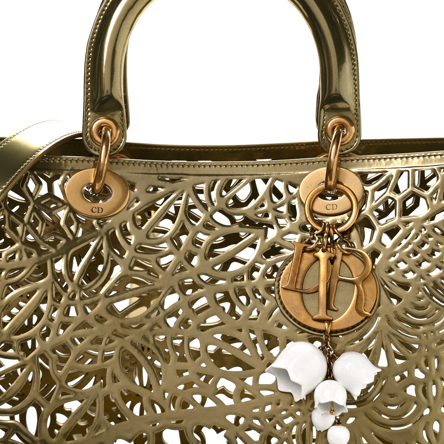 Christian Dior X DAVID WISEMAN Metallic Calfskin Laser Cut Large Lady Dior Gold 9 of 11