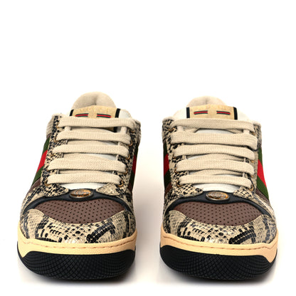 Gucci Calfskin Python Print Web Mens Screener Sneakers 7 Beige Avana Cuir 3 of 11