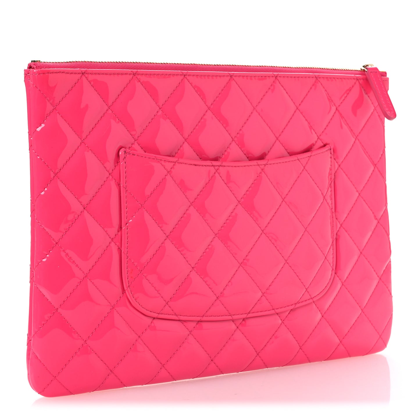 Patent Calfskin Quilted Medium Cosmetic Case Pink