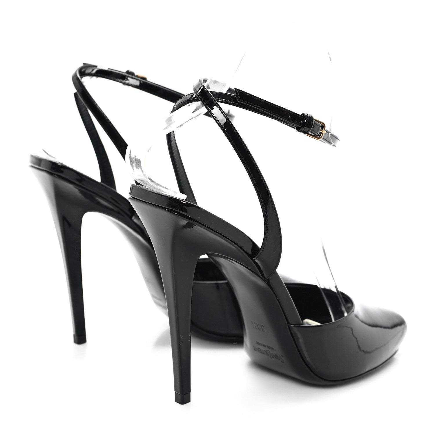 Saint Laurent Patent Calfskin La Scandale 110 Sandals 38.5 Black 5 of 9