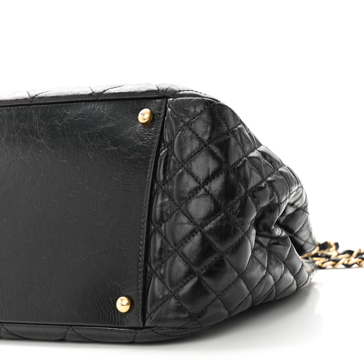 Glazed Calfskin Quilted Large Daily Walk Flap Black