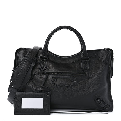 Balenciaga Shiny Grained Goatskin Black Metallic Edge City Black 1 of 9