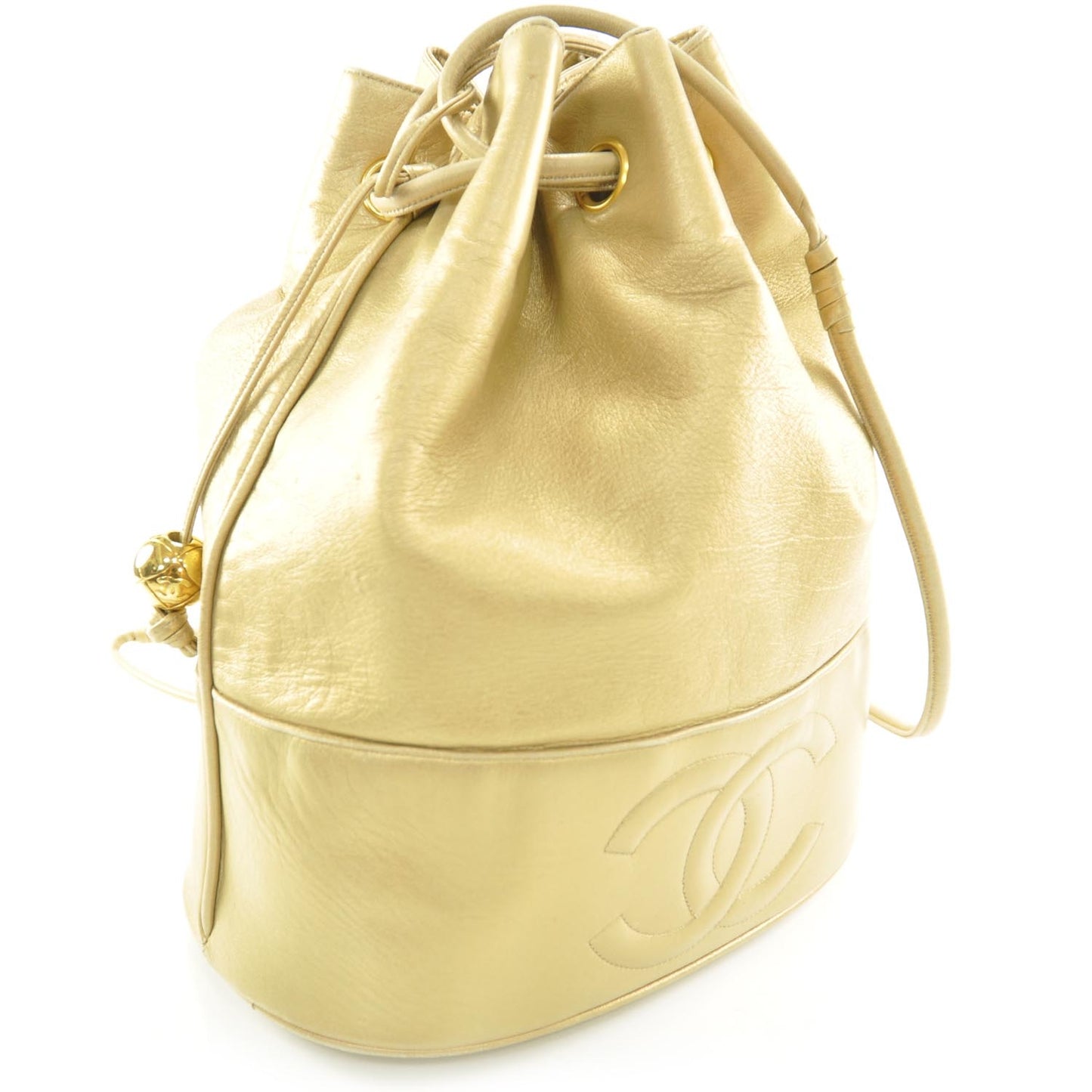 Lambskin CC Drawstring Bag Gold