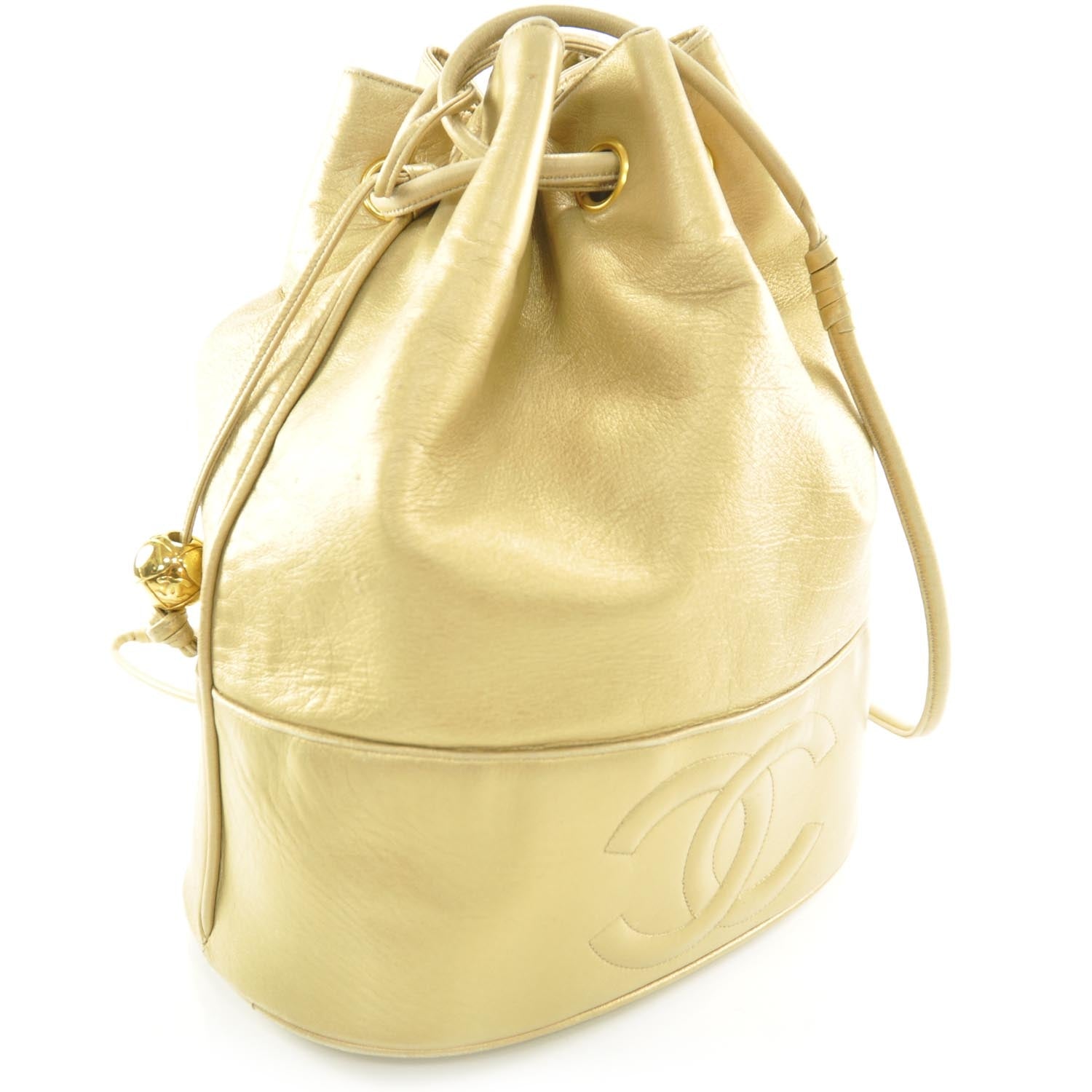 Chanel Lambskin CC Drawstring Bag Gold 3 of 9