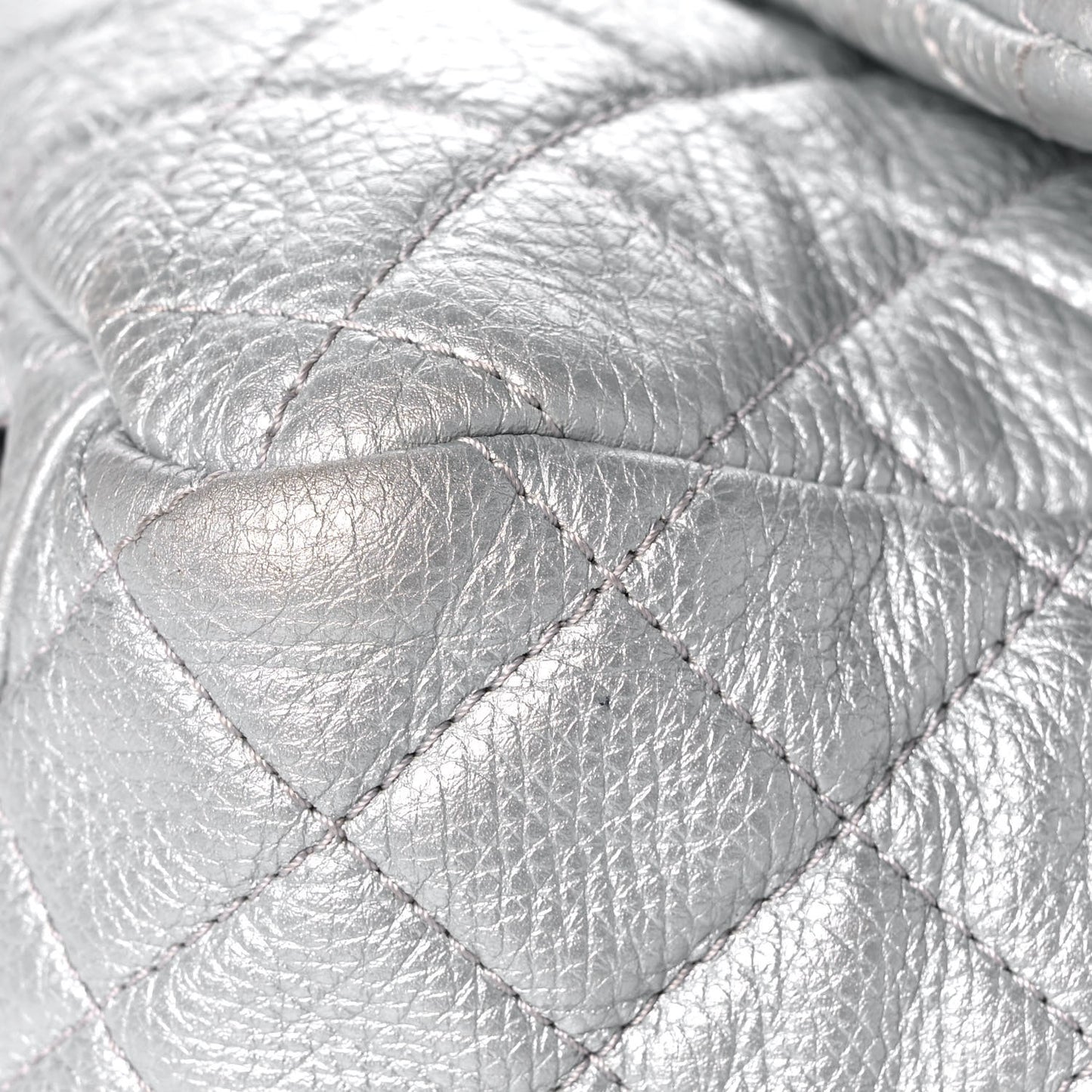 Metallic Calfskin Quilted XXL Travel Flap Bag Silver
