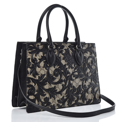 Gucci GG Supreme Monogram Arabesque Small Top Handle Bag Beige Black 3 of 11