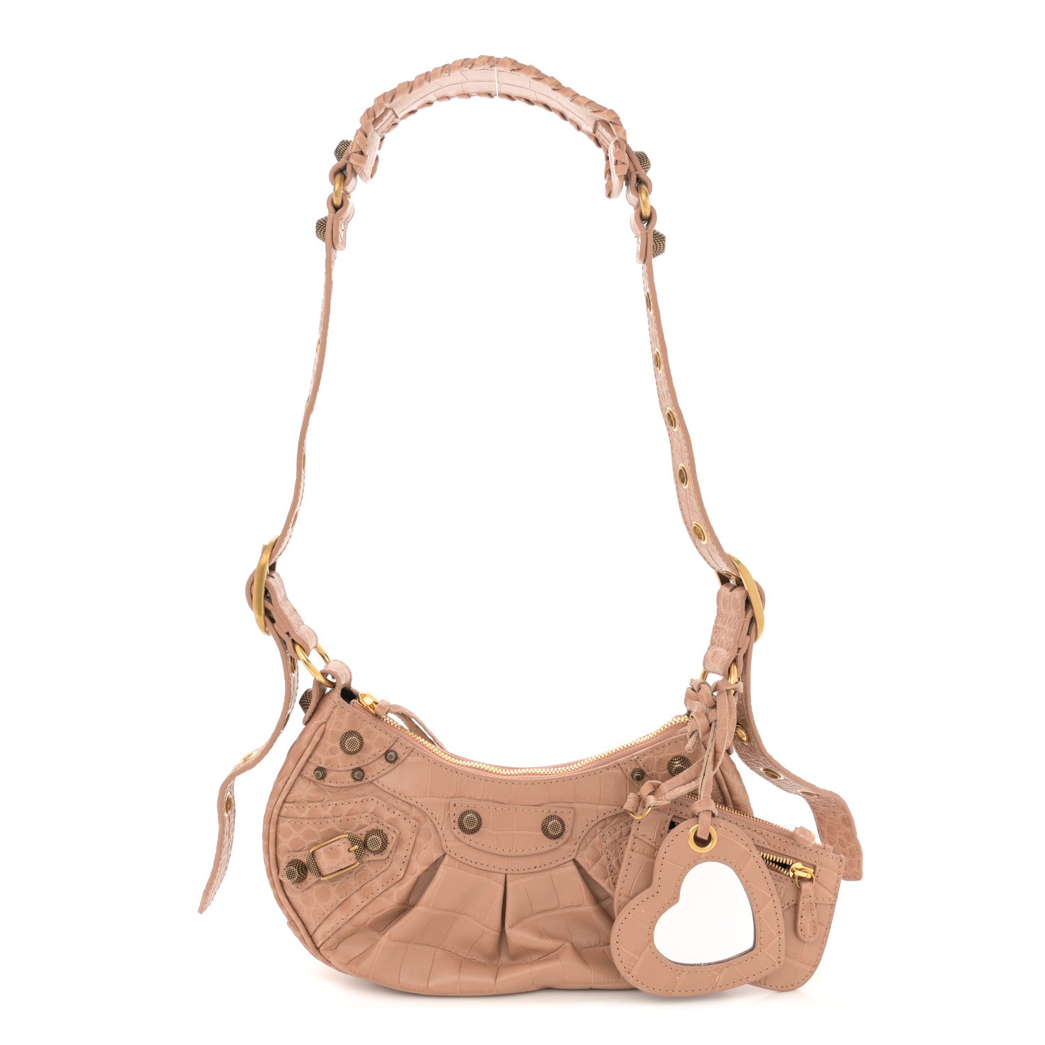 Balenciaga Extra Supple Calfskin Crocodile Embossed Le Cagole Shoulder Bag XS Nude Beige 3 of 12