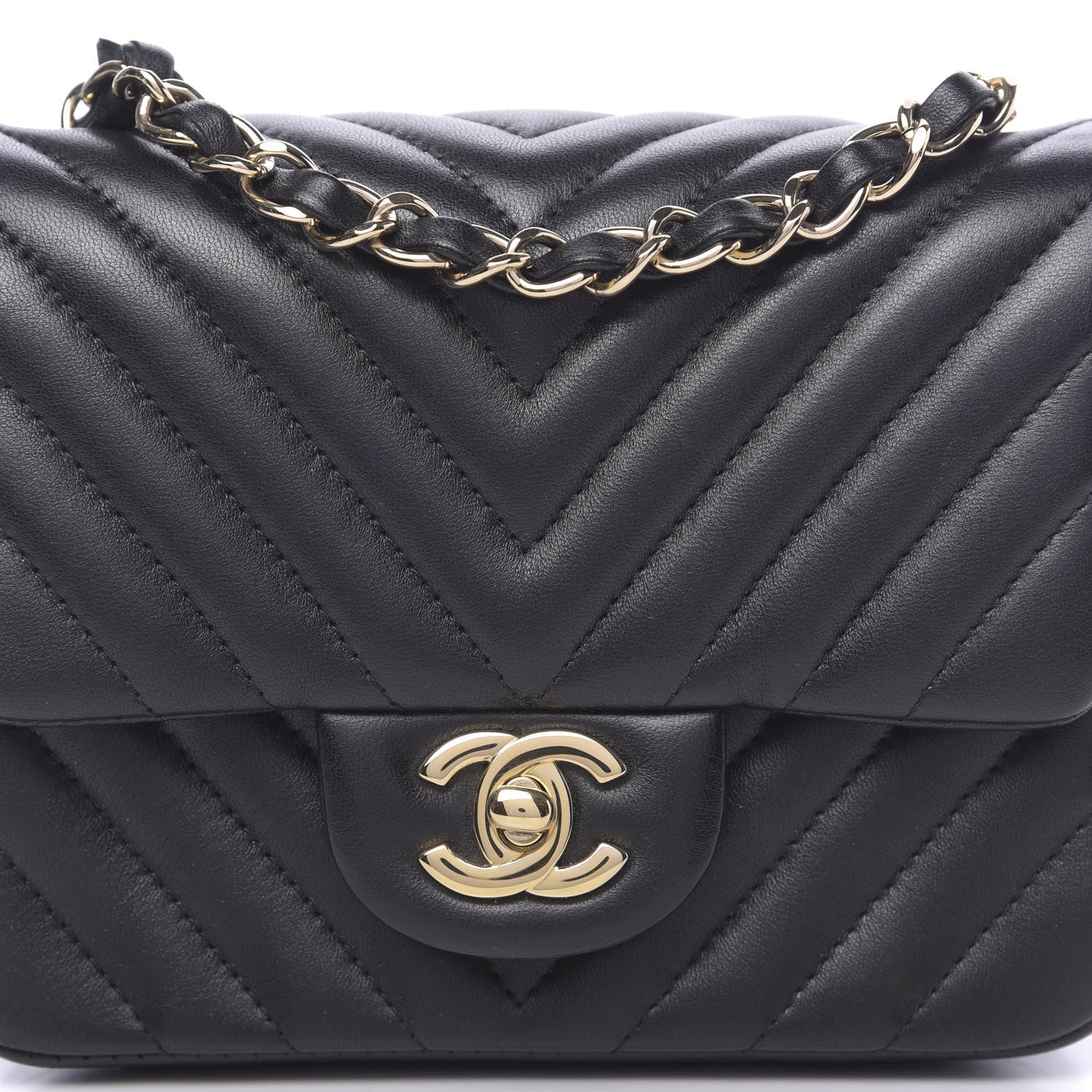 Chanel Lambskin Chevron Quilted Mini Square Flap Black 8 of 11