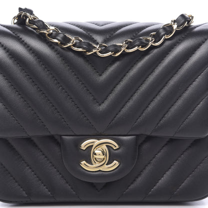 Chanel Lambskin Chevron Quilted Mini Square Flap Black 8 of 11