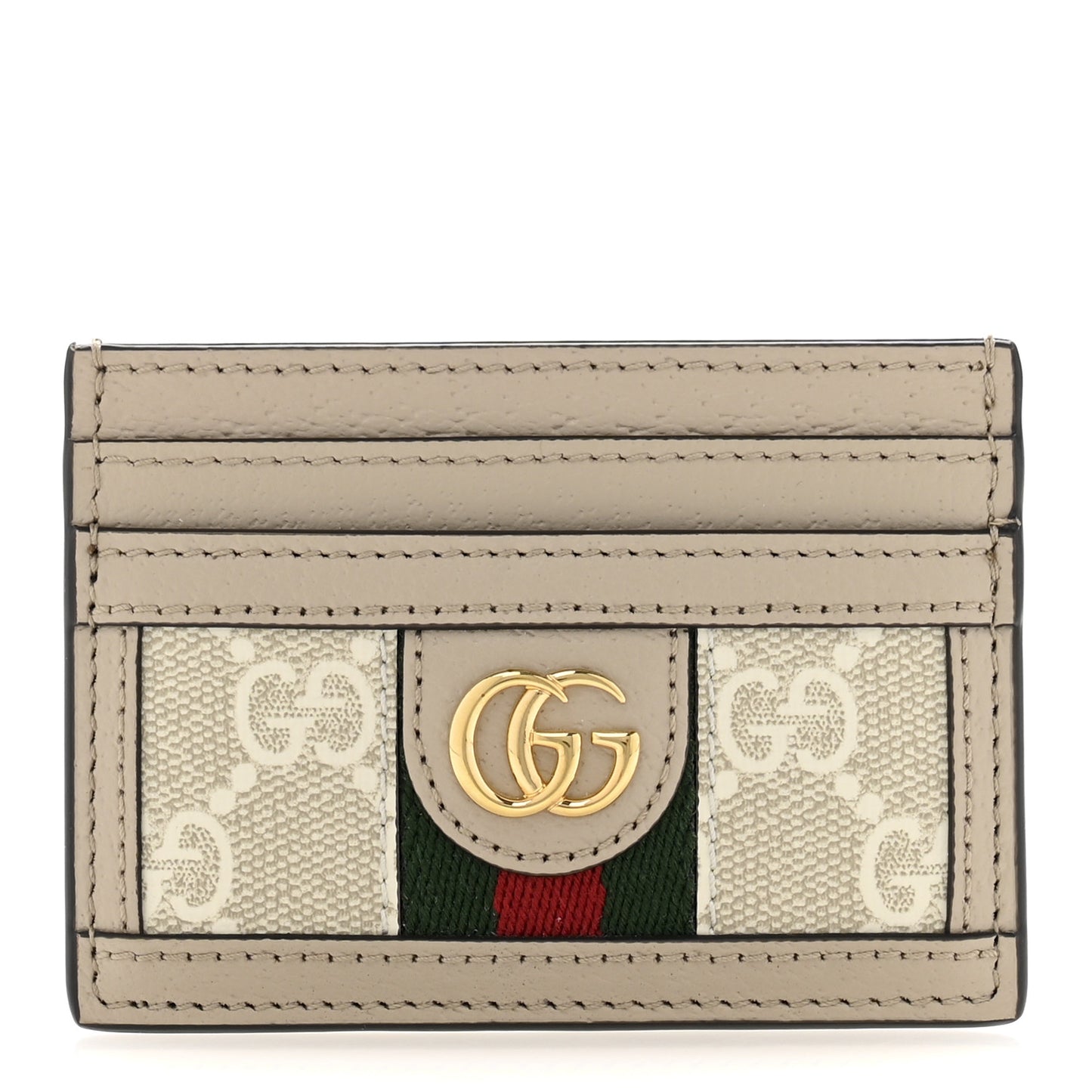 GG Supreme Monogram Textured Dollar Calfskin Web Ophidia Card Holder Beige Mystic White Oatmeal