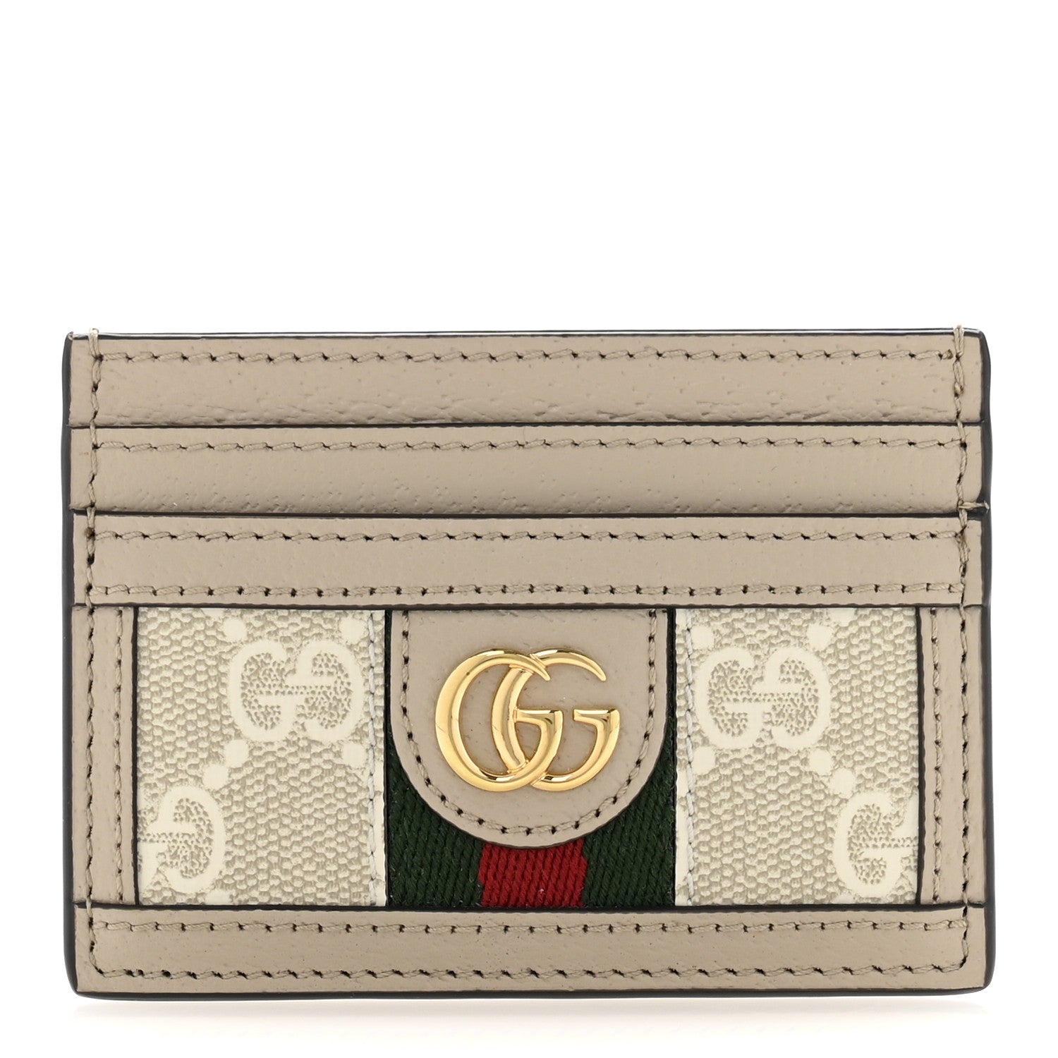 Gucci GG Supreme Monogram Textured Dollar Calfskin Web Ophidia Card Holder Beige Mystic White Oatmeal 1 of 8