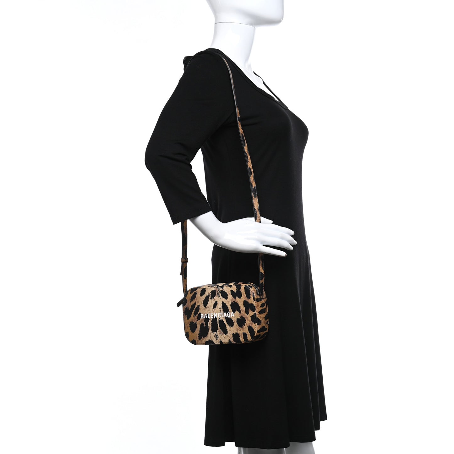 Calfskin Printed Leopard XS Everyday Camera Bag Beige White