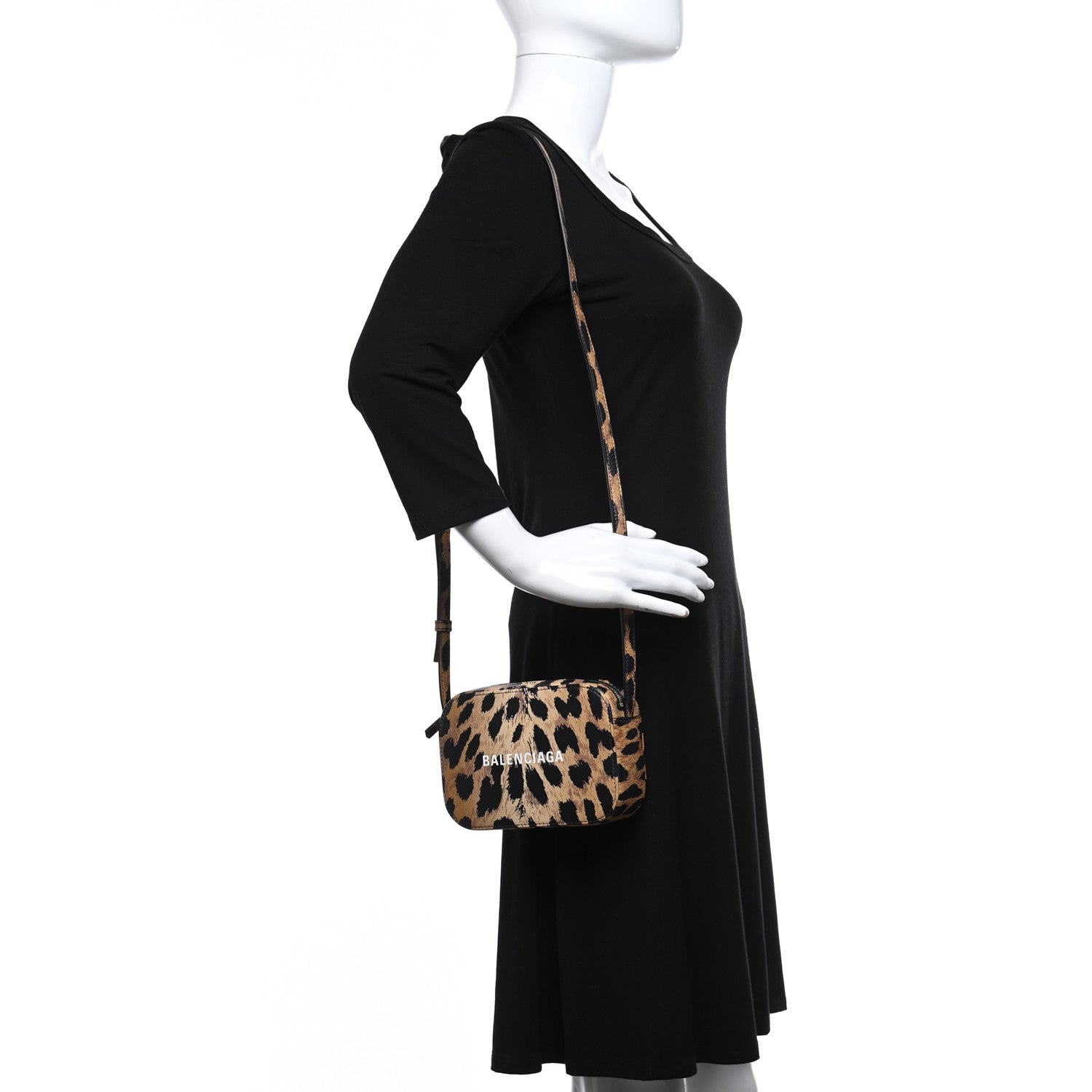 Balenciaga Calfskin Printed Leopard XS Everyday Camera Bag Beige White 2 of 8