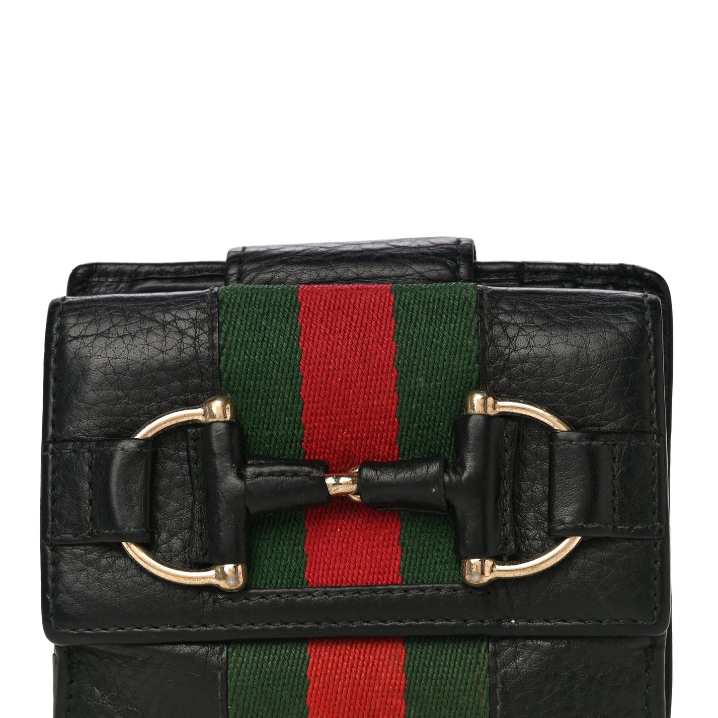 Calfskin Web Horsebit French Flap Wallet Black