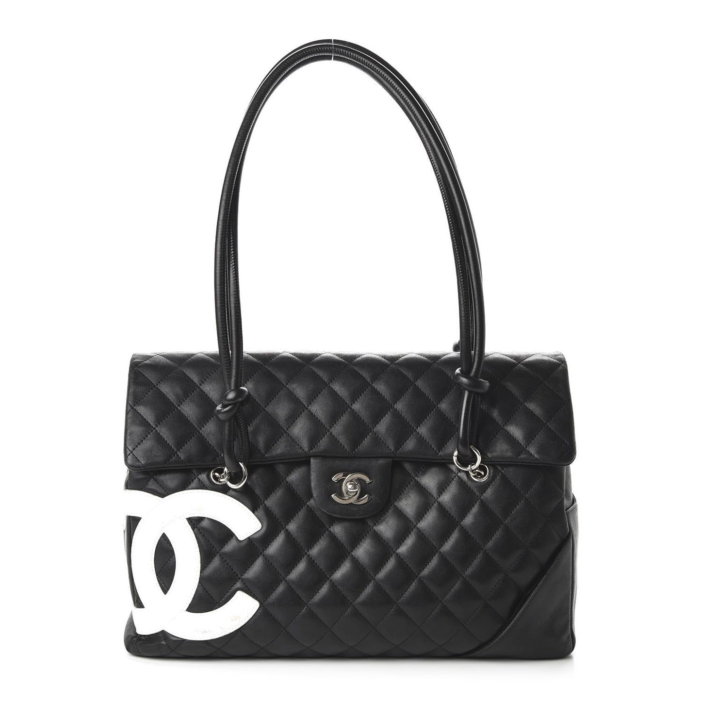 Calfskin Quilted Large Cambon Flap Black White