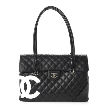 Chanel Calfskin Quilted Large Cambon Flap Black White 1 of 12