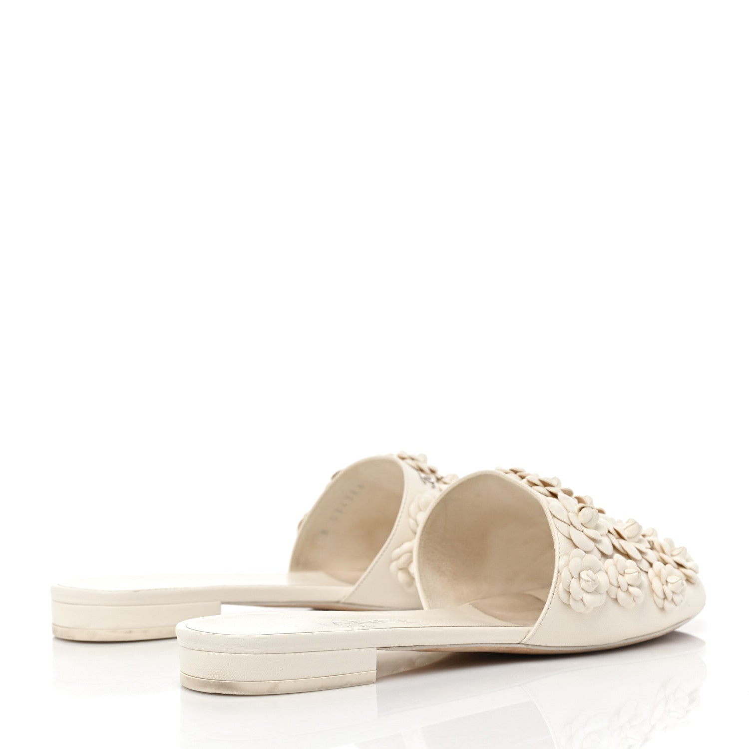 Chanel Lambskin Camellia Slide Sandals 38 White 4 of 9
