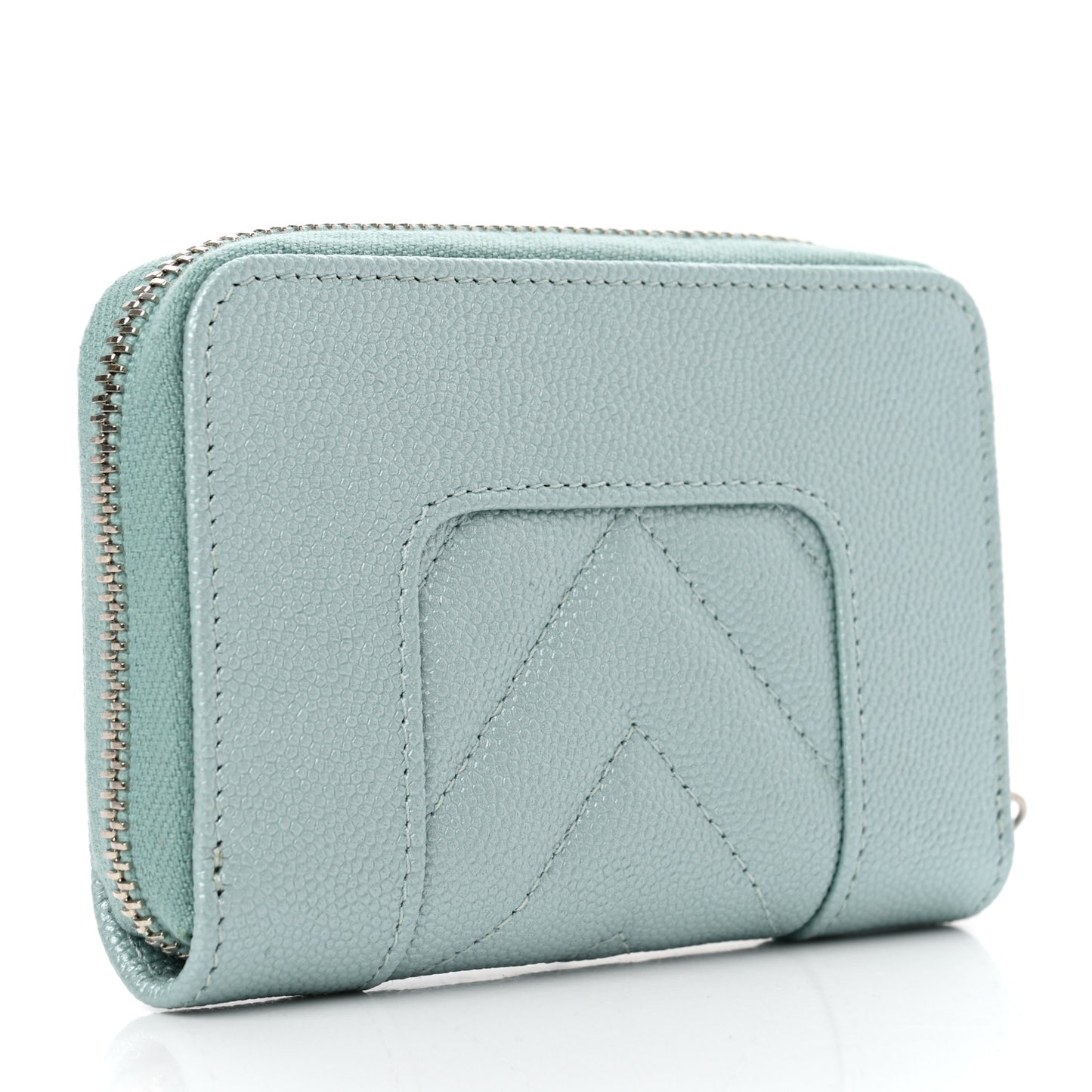Metallic Caviar Chevron Quilted Vintage Mademoiselle Zip Coin Purse Light Blue