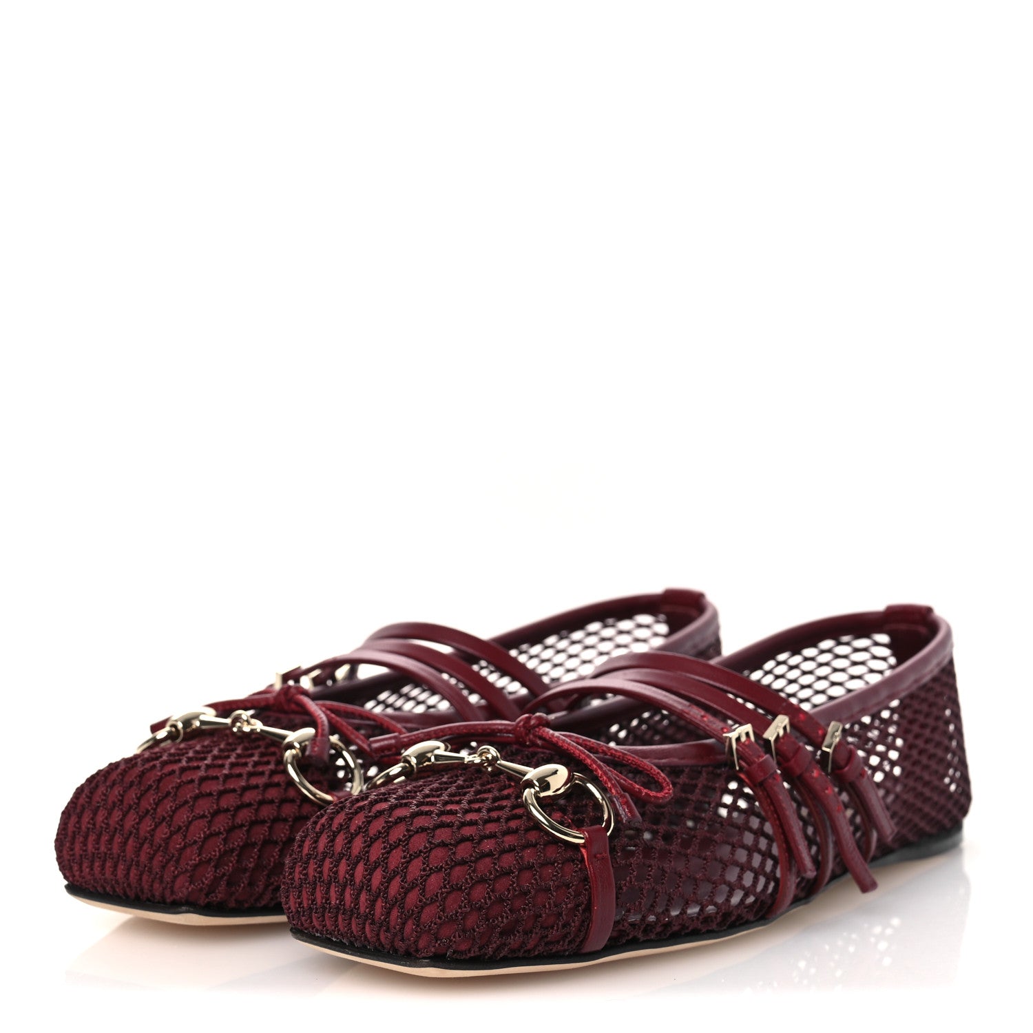 Gucci Video Net Nappa Horsebit Ballerina Flats 38 Rosso Ancora 4 of 10