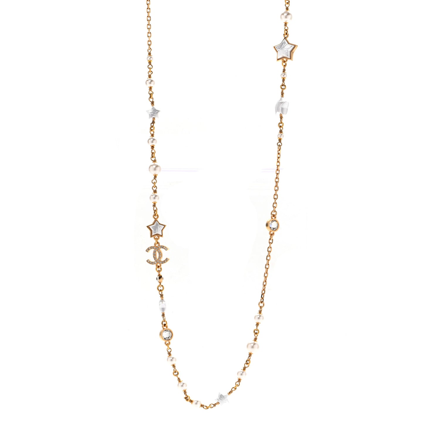 Pearl CC Star Long Necklace Gold