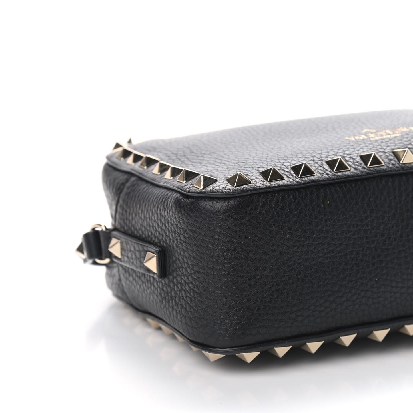 Pebbled Calfskin Rockstud Camera Crossbody Bag Black