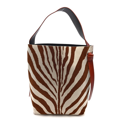 Celine Shiny Smooth Calfskin Zebra Printed Felt Small Twisted Cabas Chalk Brick 1 of 10