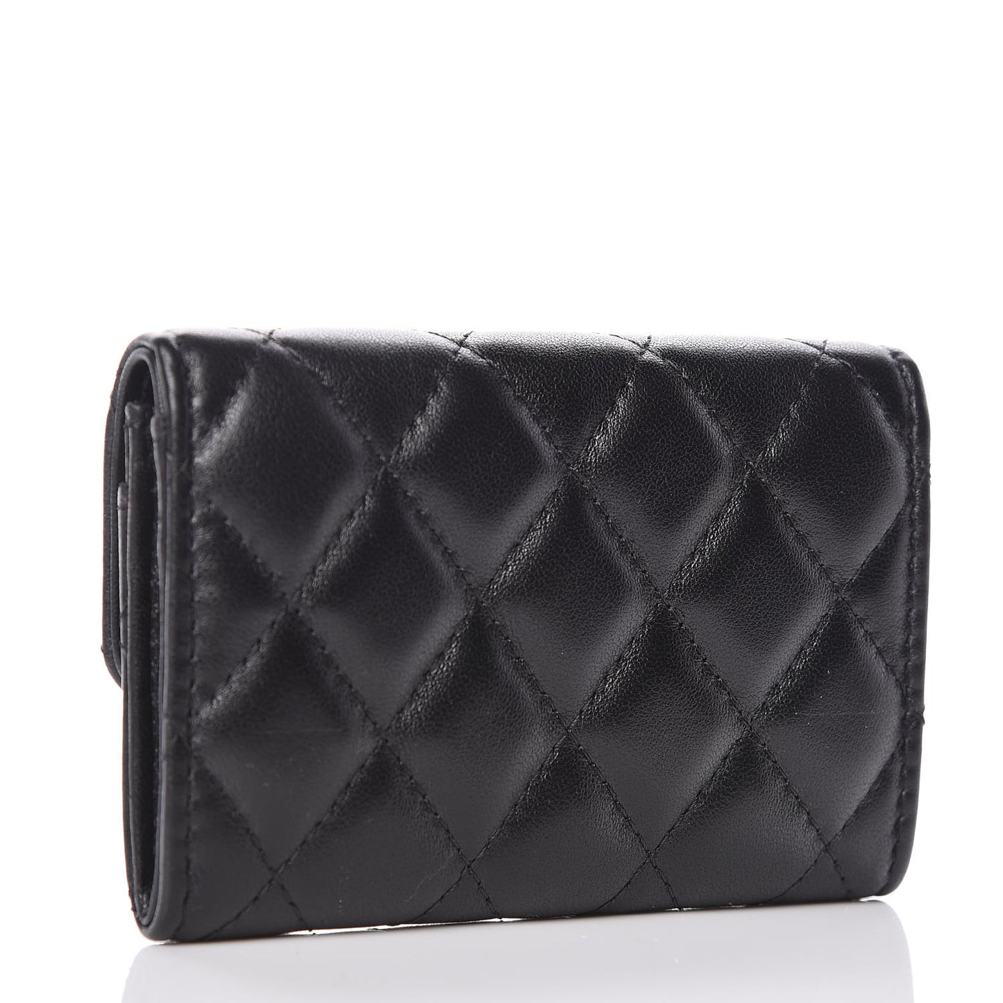 Lambskin Quilted Flap Card Holder Black