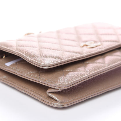Chanel Iridescent Caviar Quilted Wallet On Chain WOC Beige 6 of 11