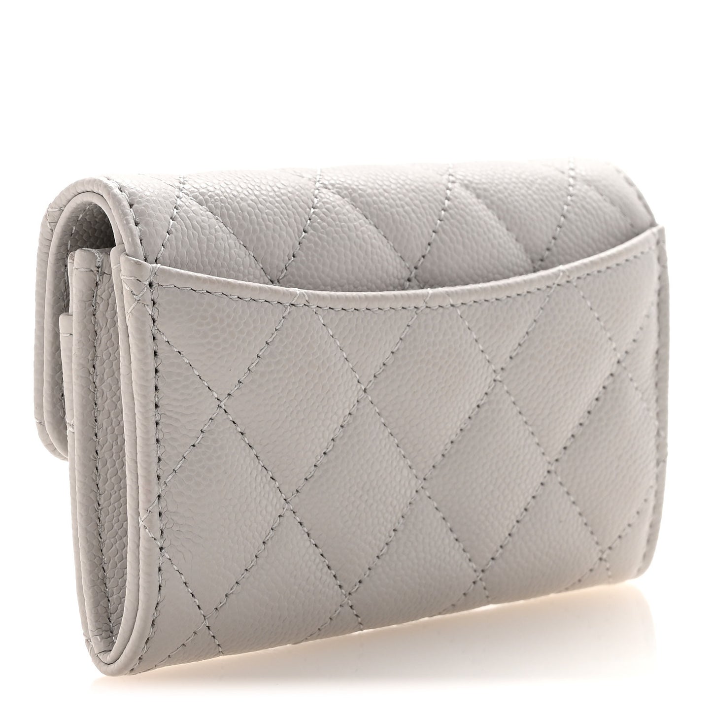 Caviar Quilted Flap Card Holder Wallet Light Grey