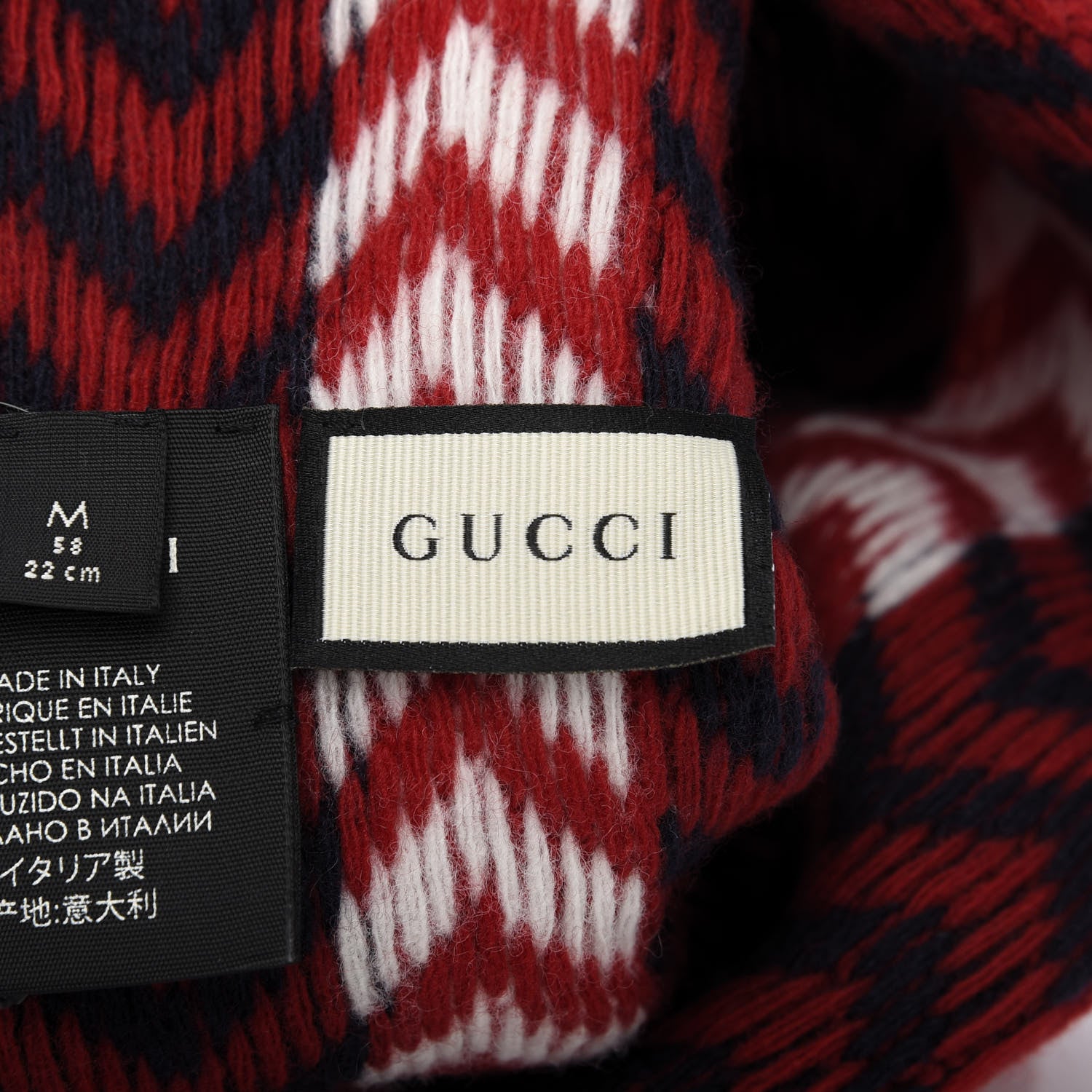 Gucci Wool Tricot Zaggede Beanie Hat M Red Blue 3 of 4